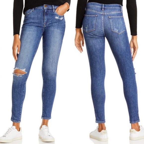 Frame Denim Denim - Frame Le High Skinny Distressed Jeans Saxon
